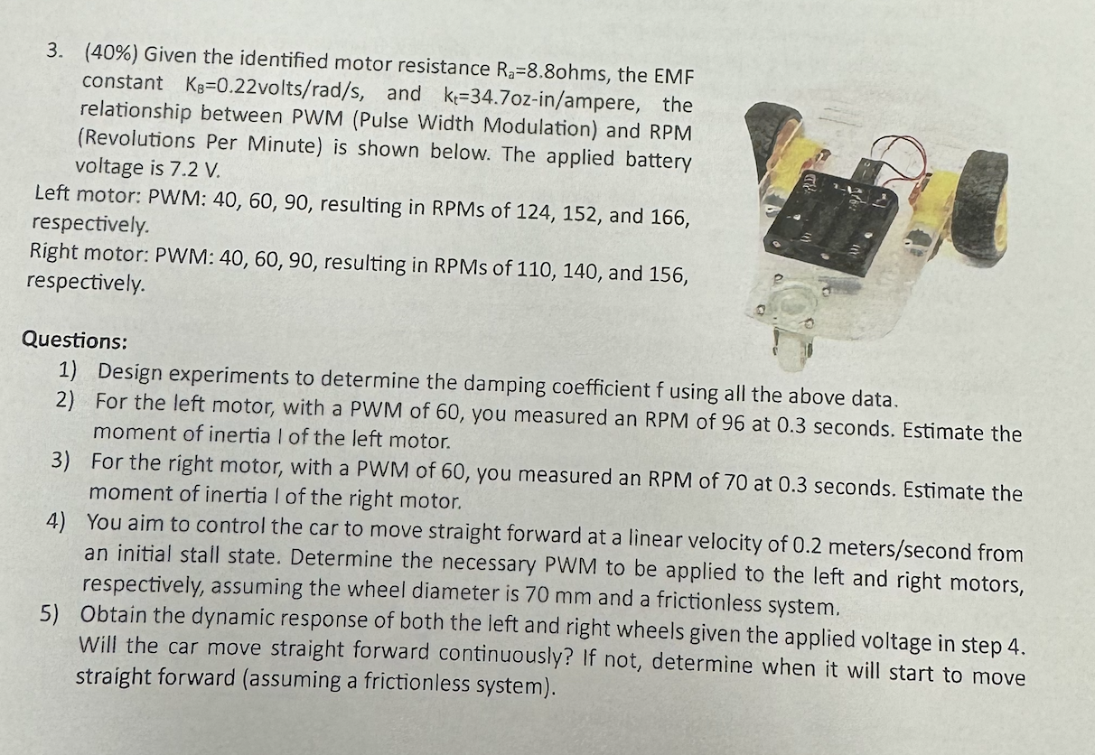 ( 4 0 % ) Given the identified motor resistance R