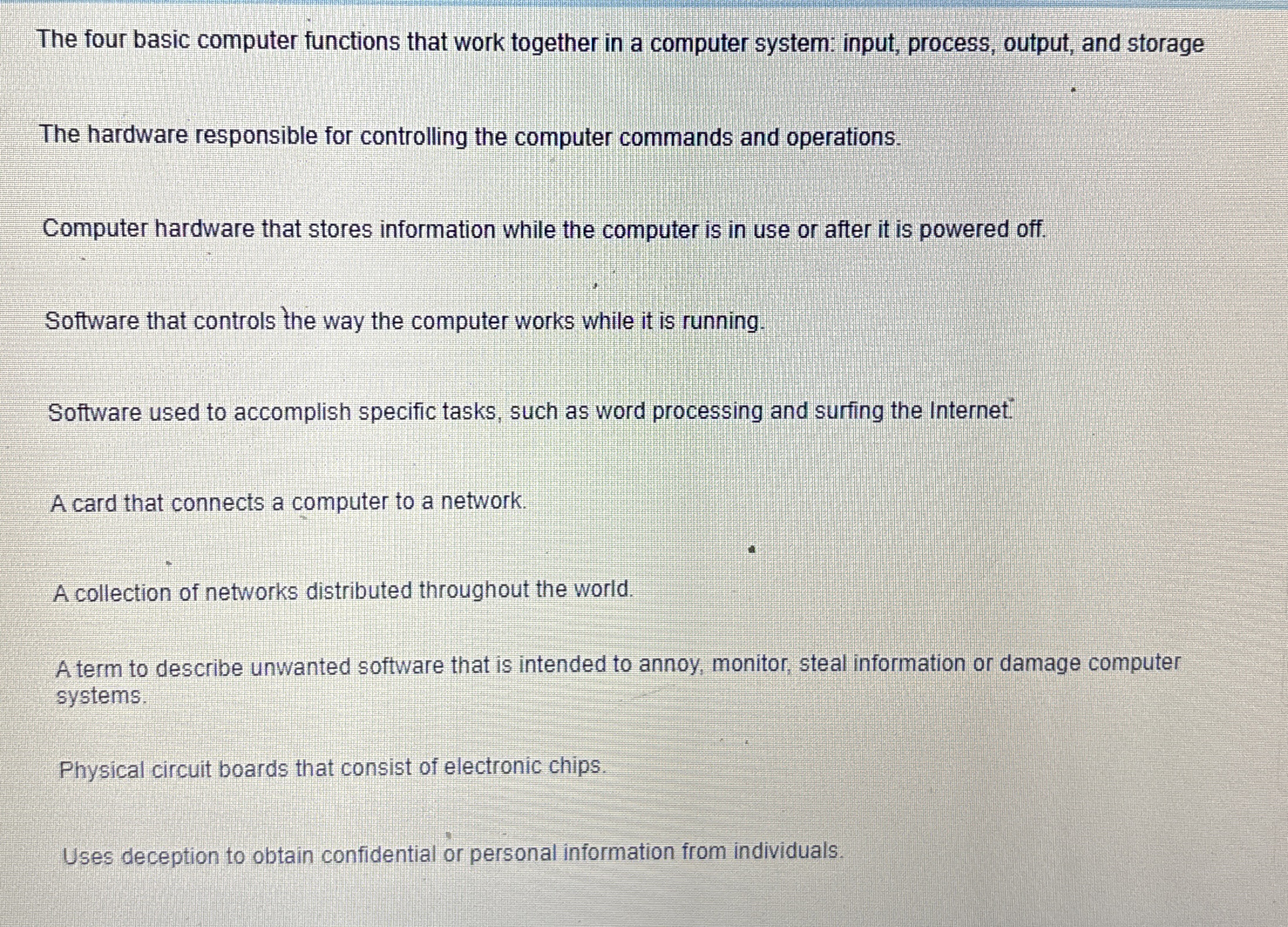 The four basic computer functions that work