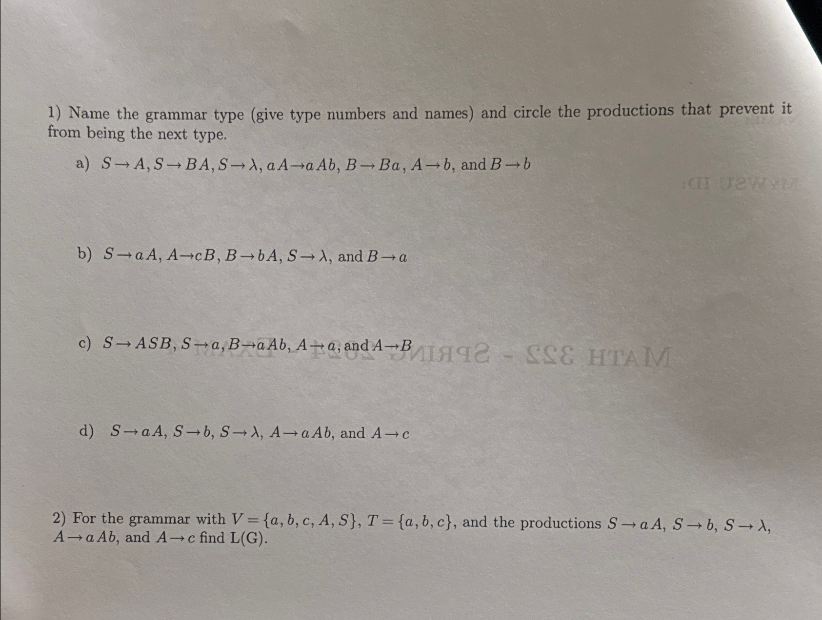 Name the grammar type ( give type numbers and