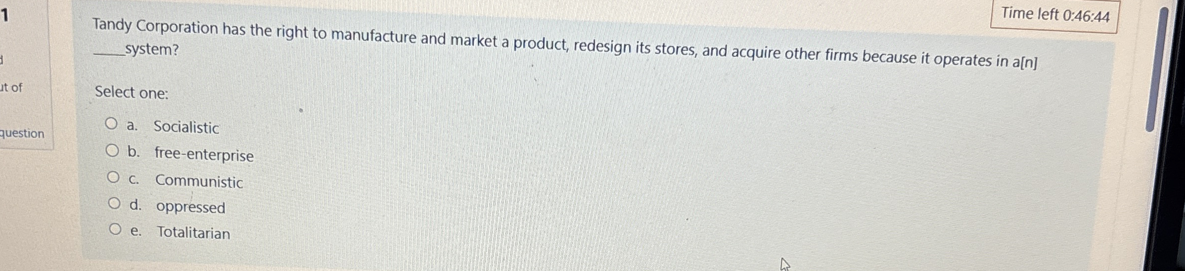 1 Time left 0 : 4 6 : 4 4 Tandy Corporation has
