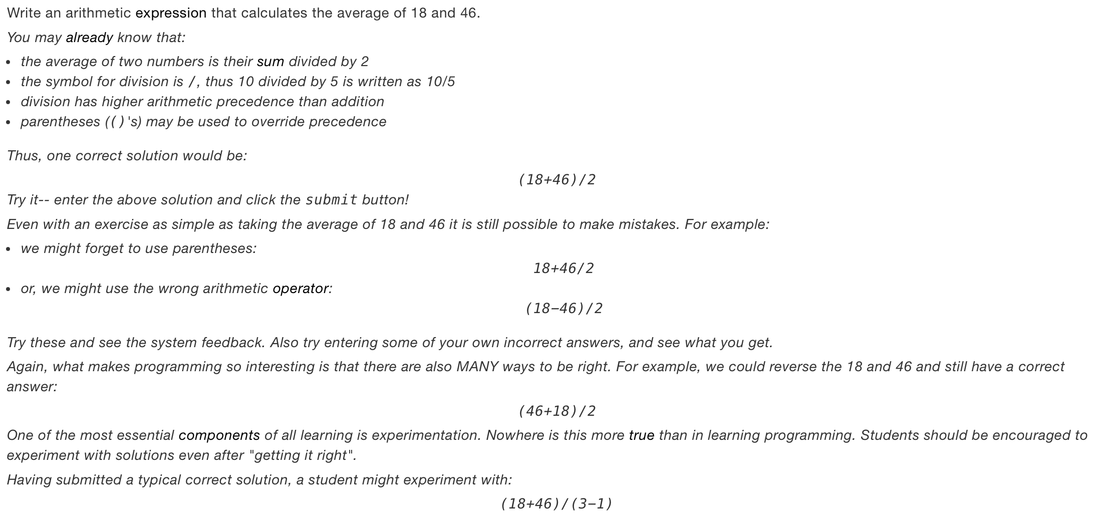help on code lab: Write an arithmetic expression