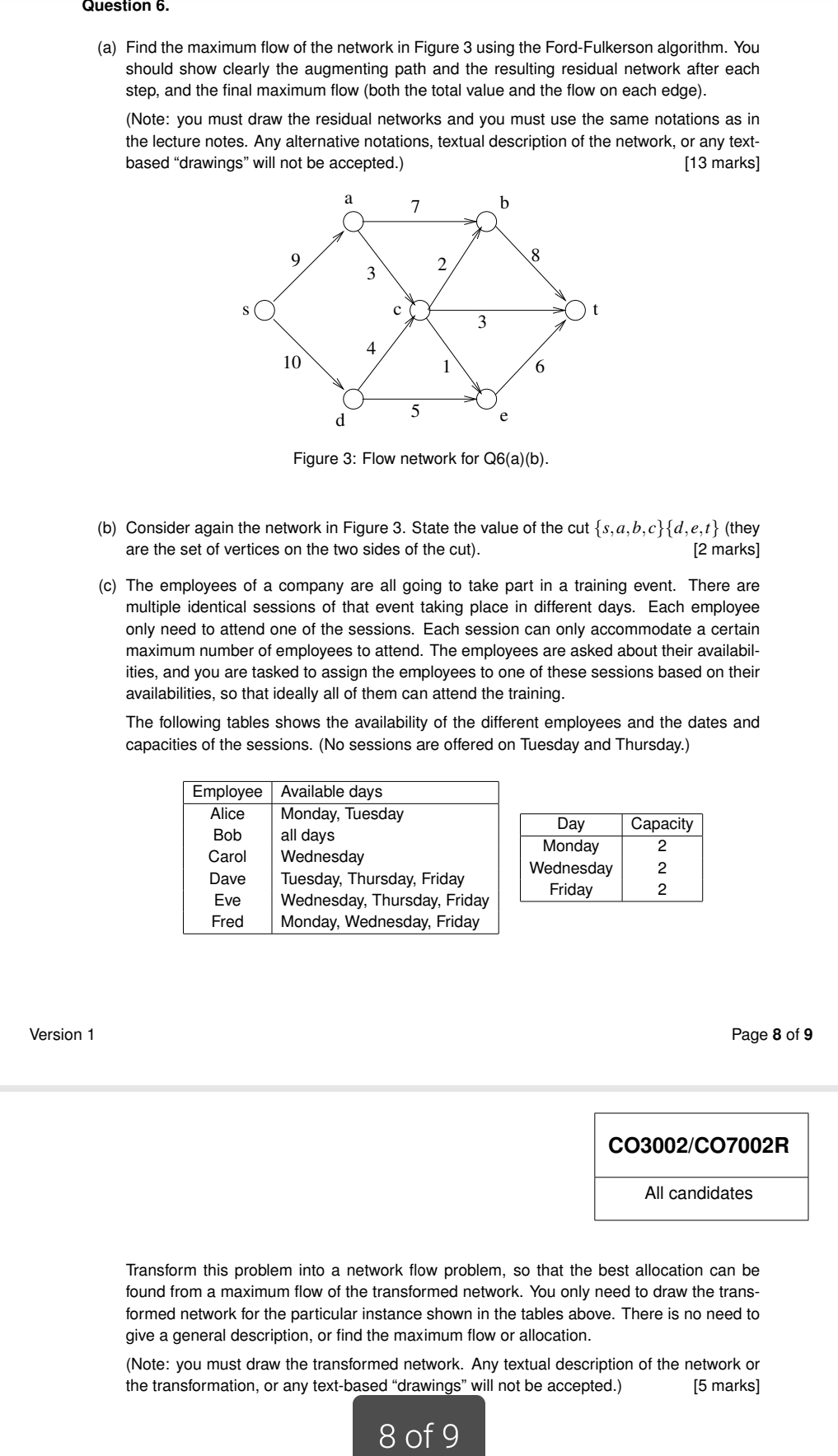 Question 6 . ( a ) Find the maximum flow of the