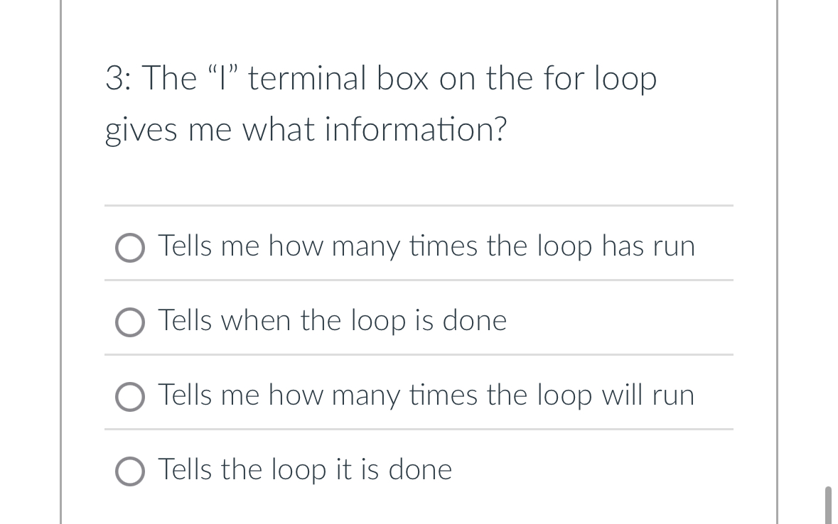 3 : The "I" terminal box on the for loop gives me