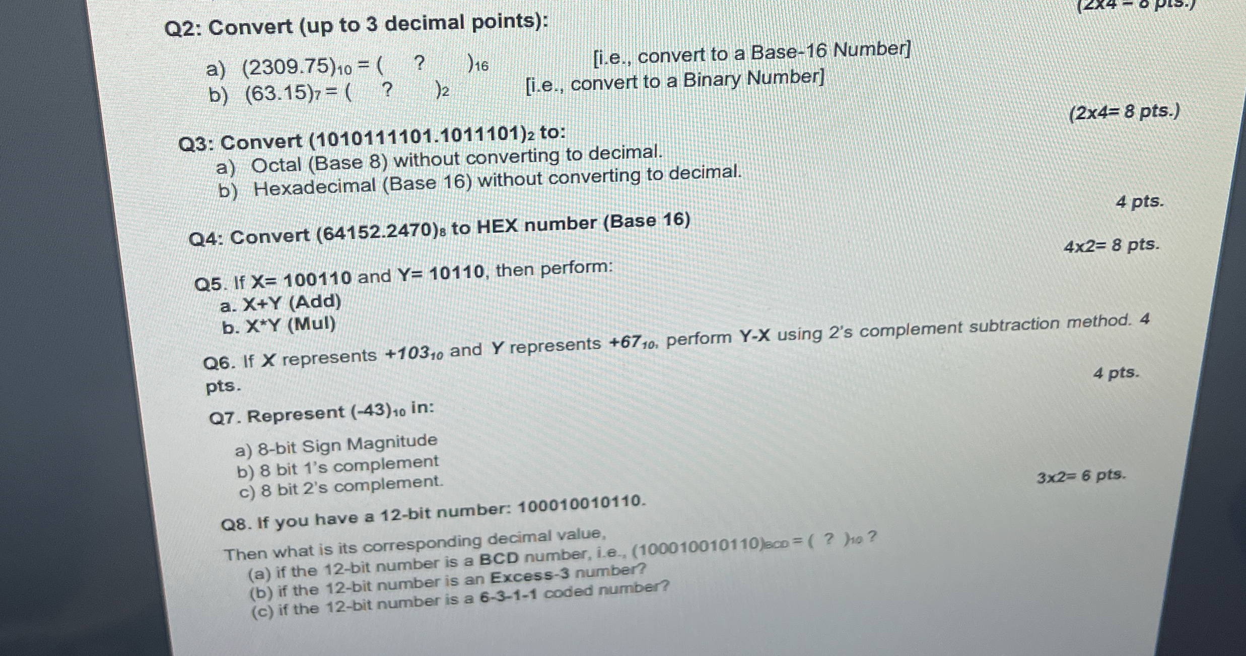 Q 2 : Convert ( up to 3 decimal points ) : a ) (