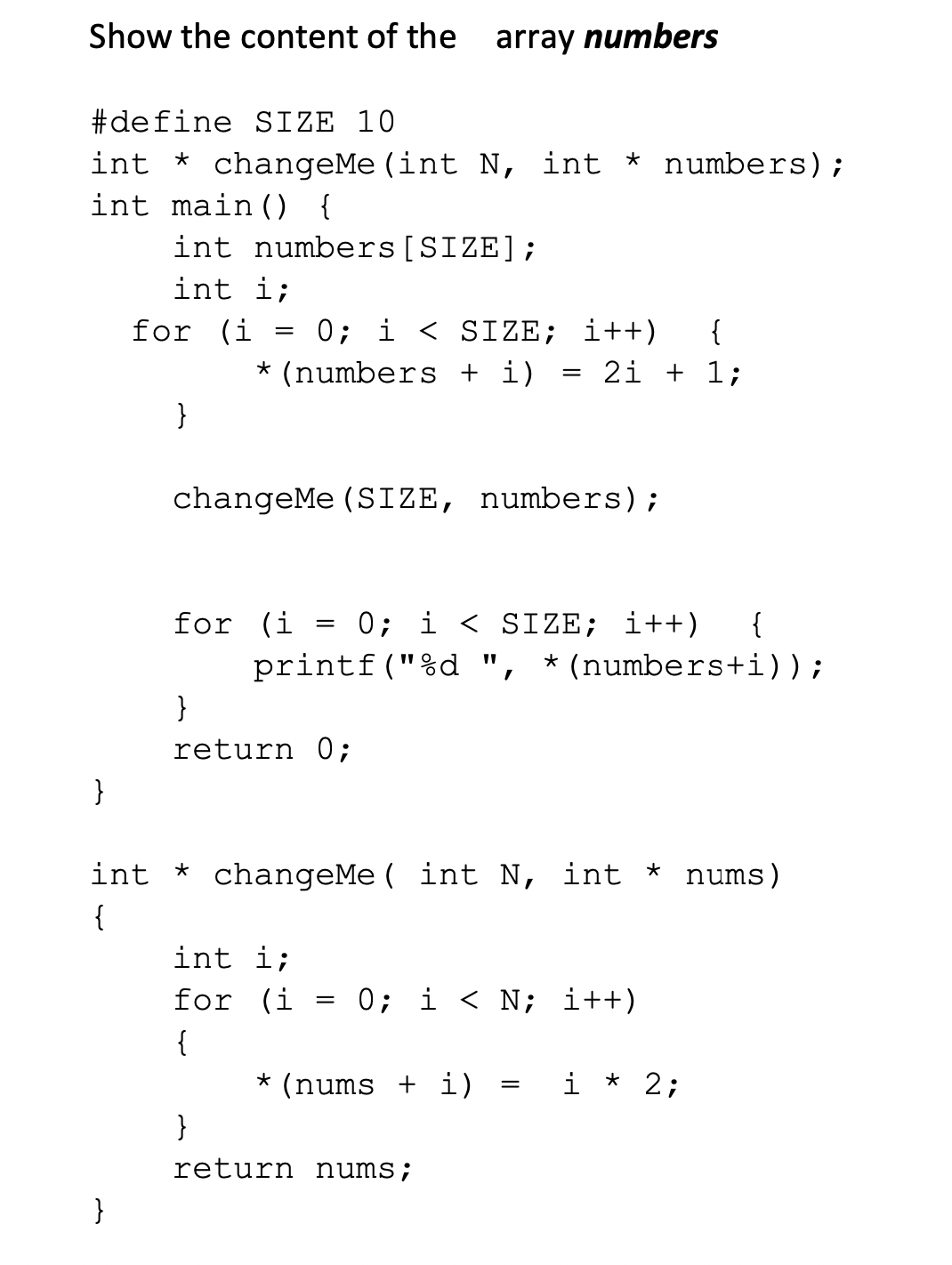 Show the content of the array numbers