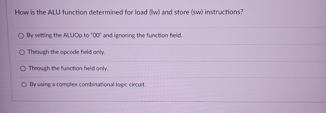 How is the ALU function determined for load ( Iw