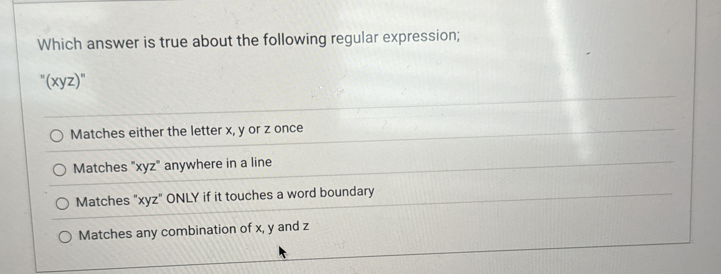 Which answer is true about the following regular