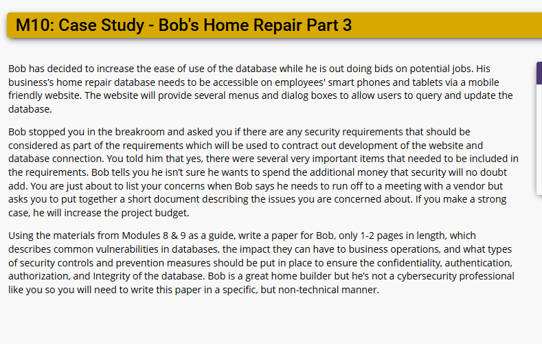 M 1 0 : Case Study - Bob's Home Repair Part 3 Bob