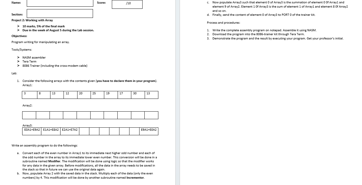 c . Now populate Array 3 such that element 0 of