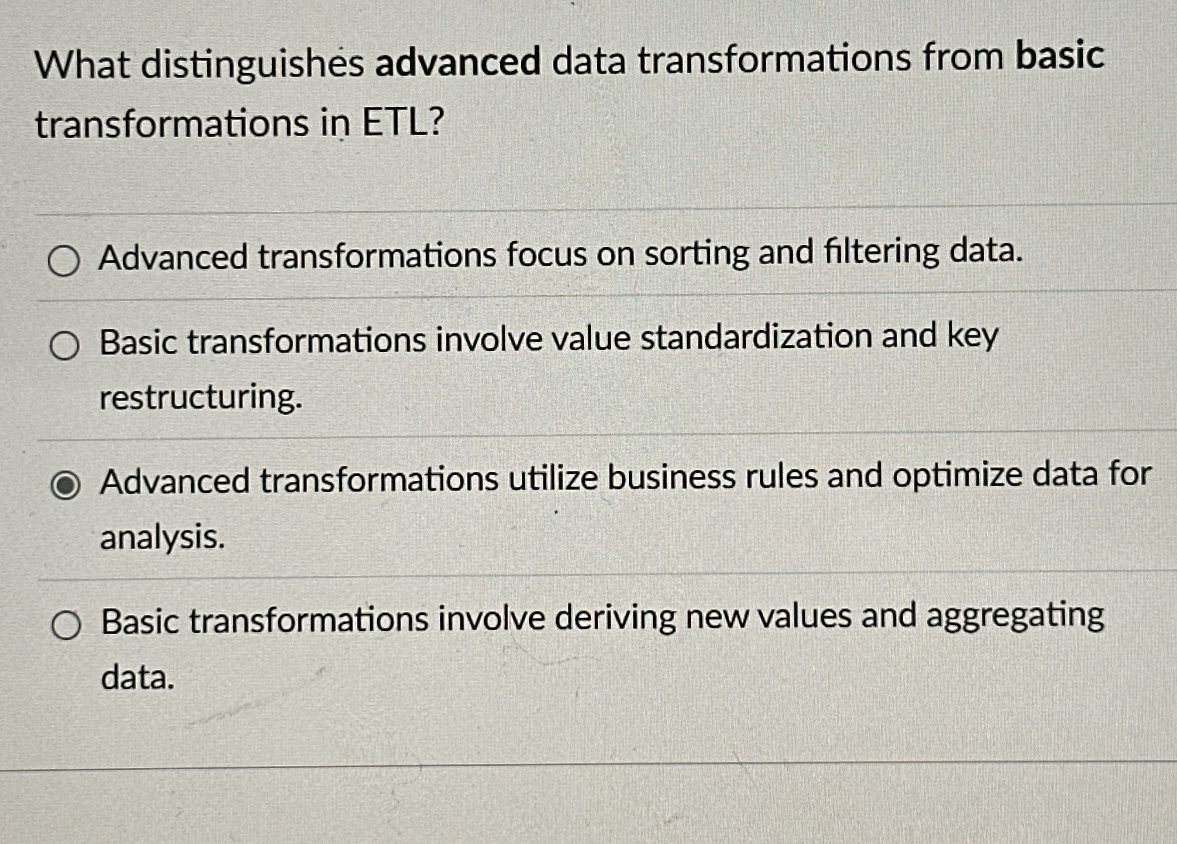 What distinguishes advanced data transformations