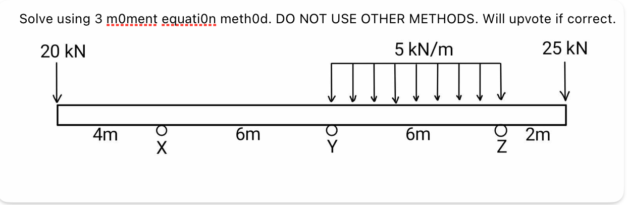 Solve using 3 moment equation methOd. DO NOT USE