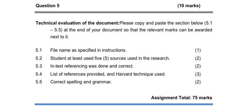 Question 5 ( 1 0 marks ) Technical evaluation of