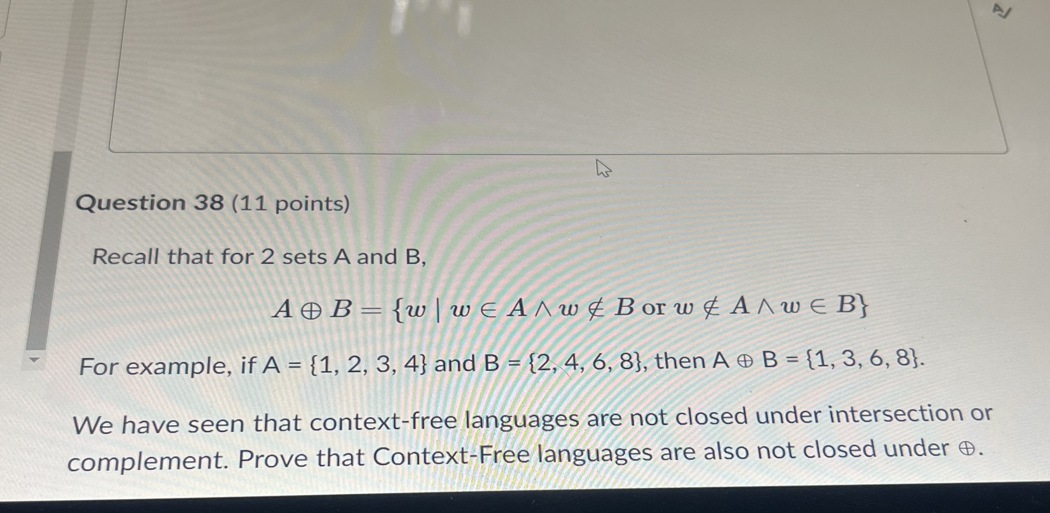 Question 3 8 ( 1 1 points ) Recall that for 2