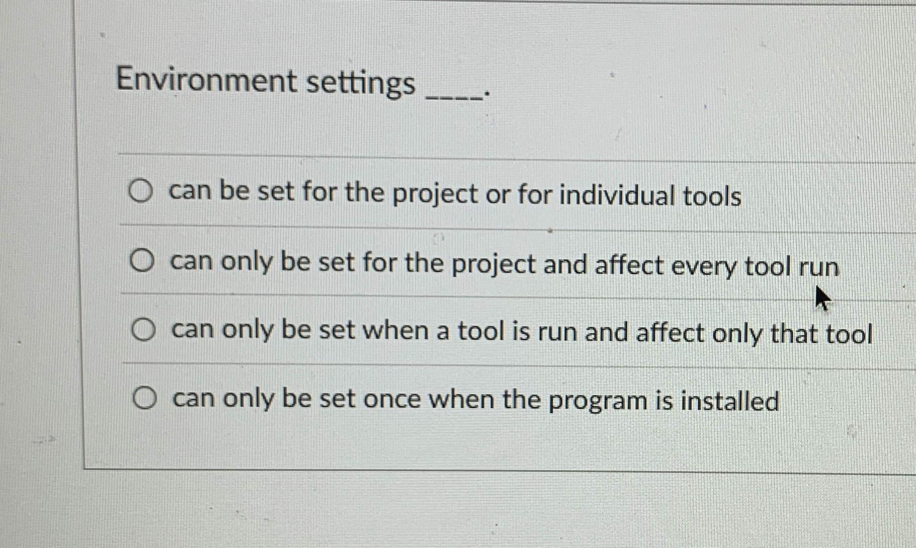 Environment settings . can be set for the project