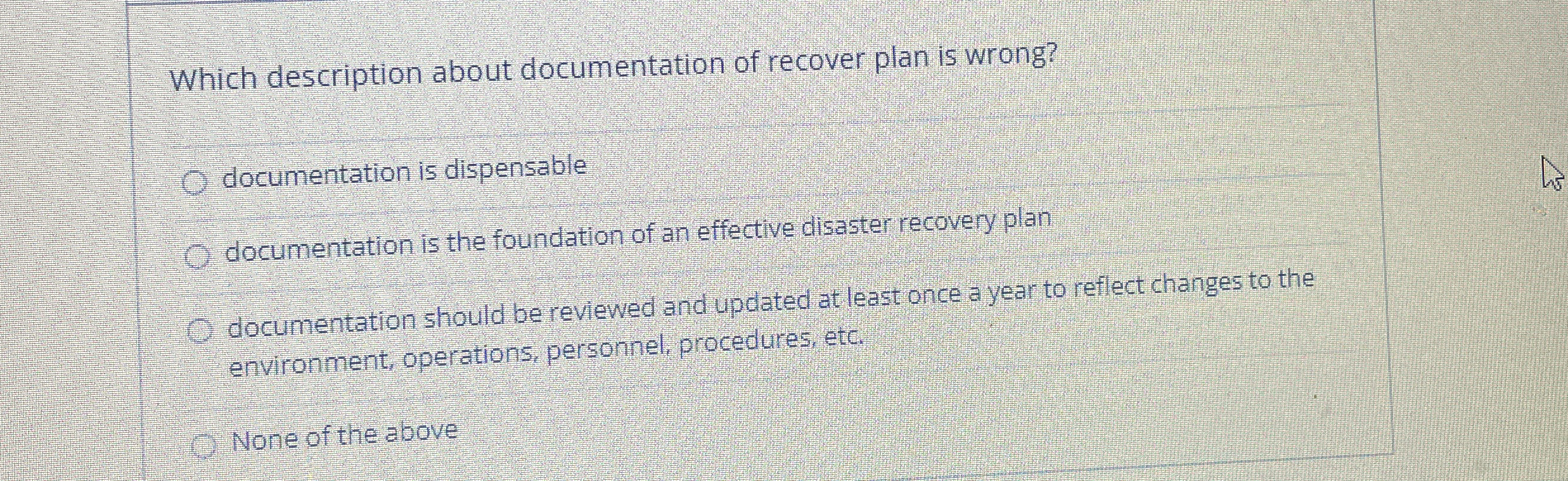 Which description about documentation of recover