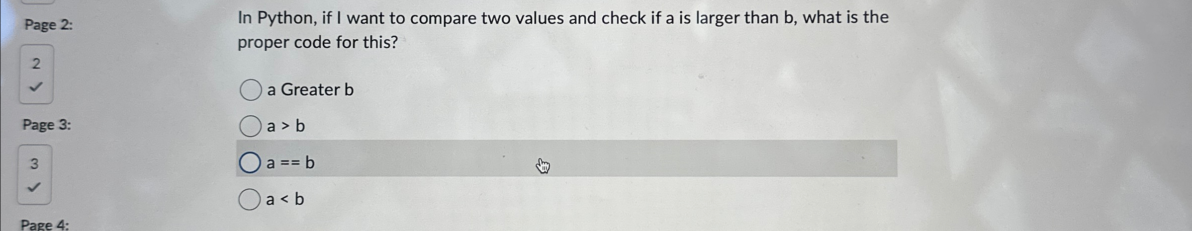 Page 2 : In Python, if I want to compare two