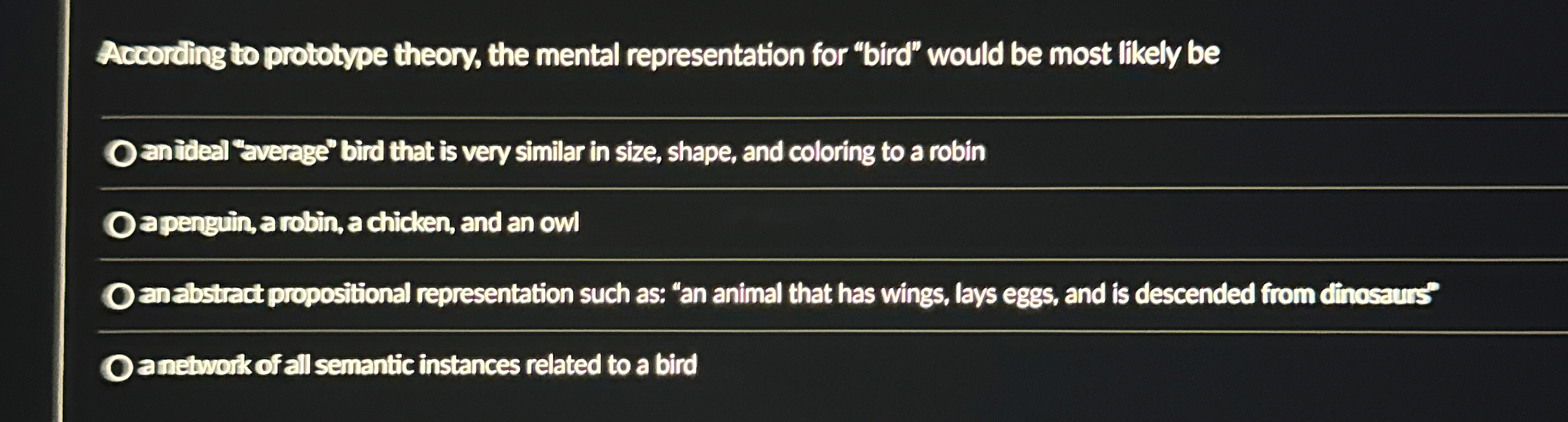 According to prototype theory, the mental