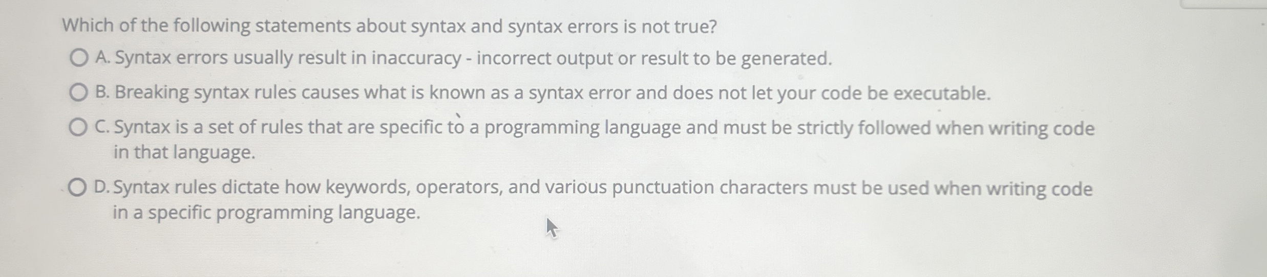Which of the following statements about syntax
