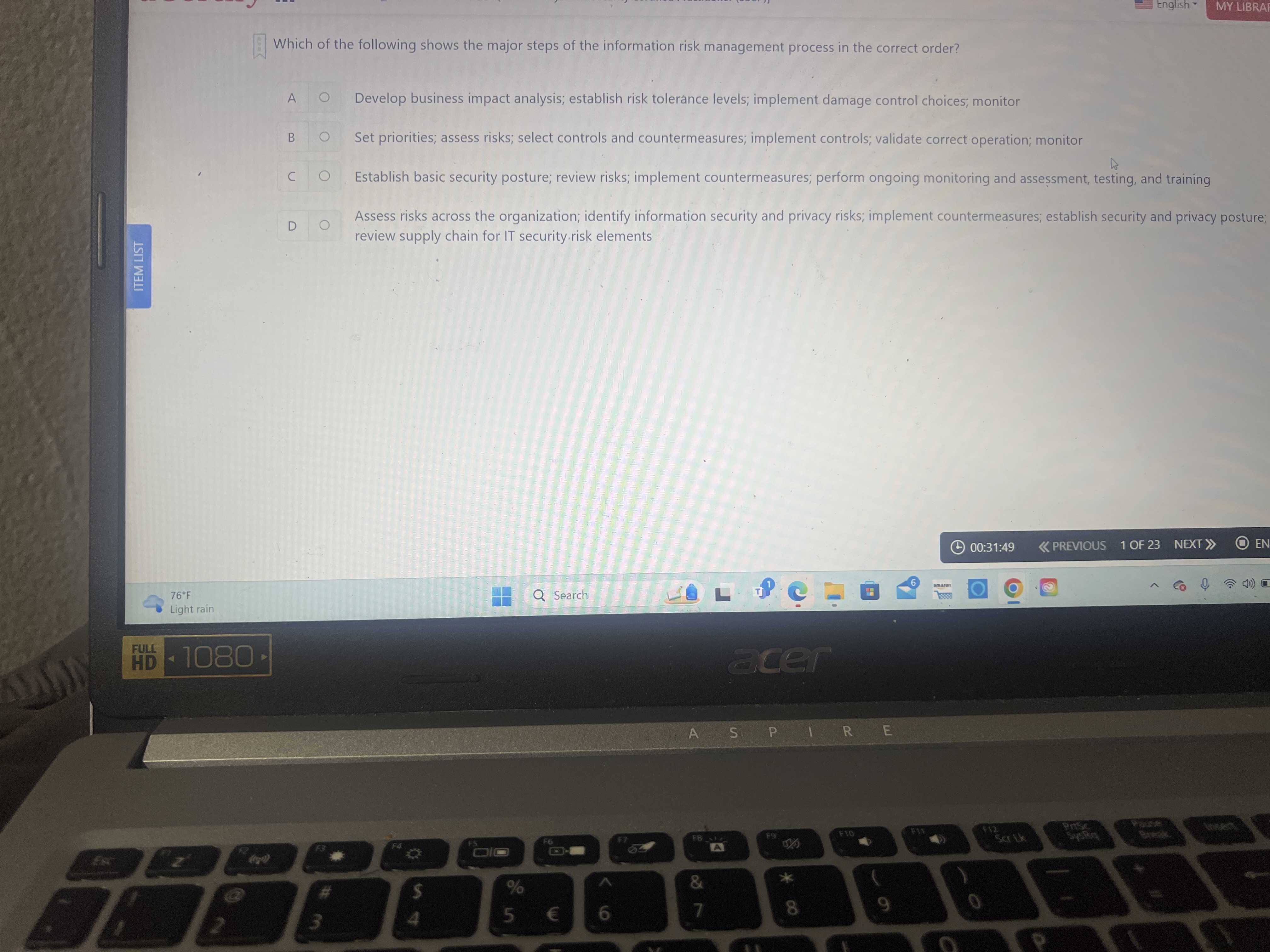 Which of the following shows the major steps of