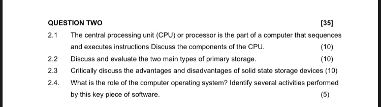 QUESTION TWO [ 3 5 ] 2 . 1 The central processing