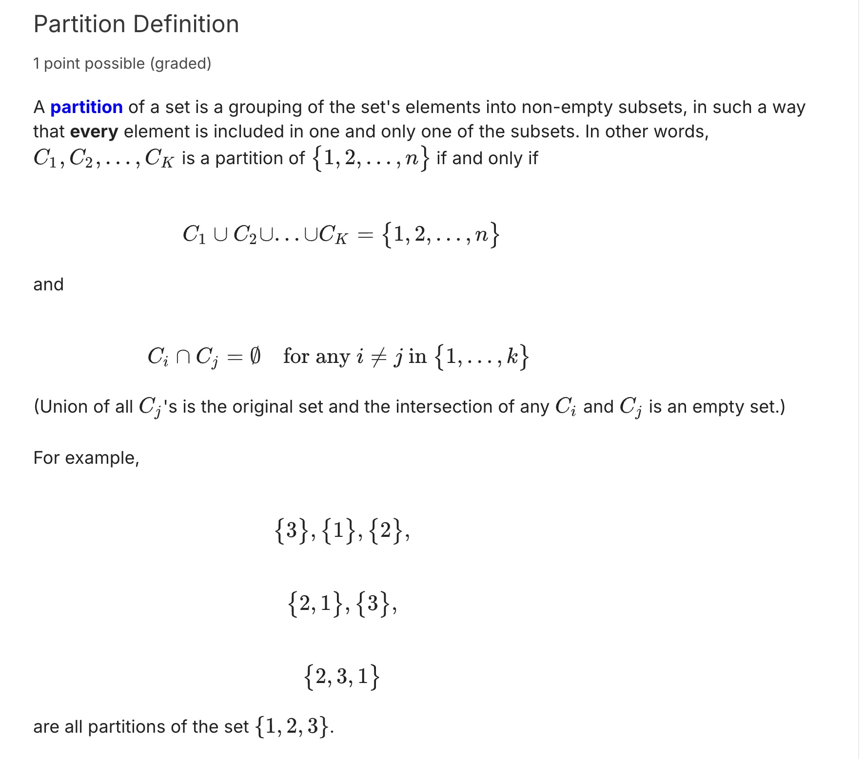 Partition Definition 1 point possible ( graded )