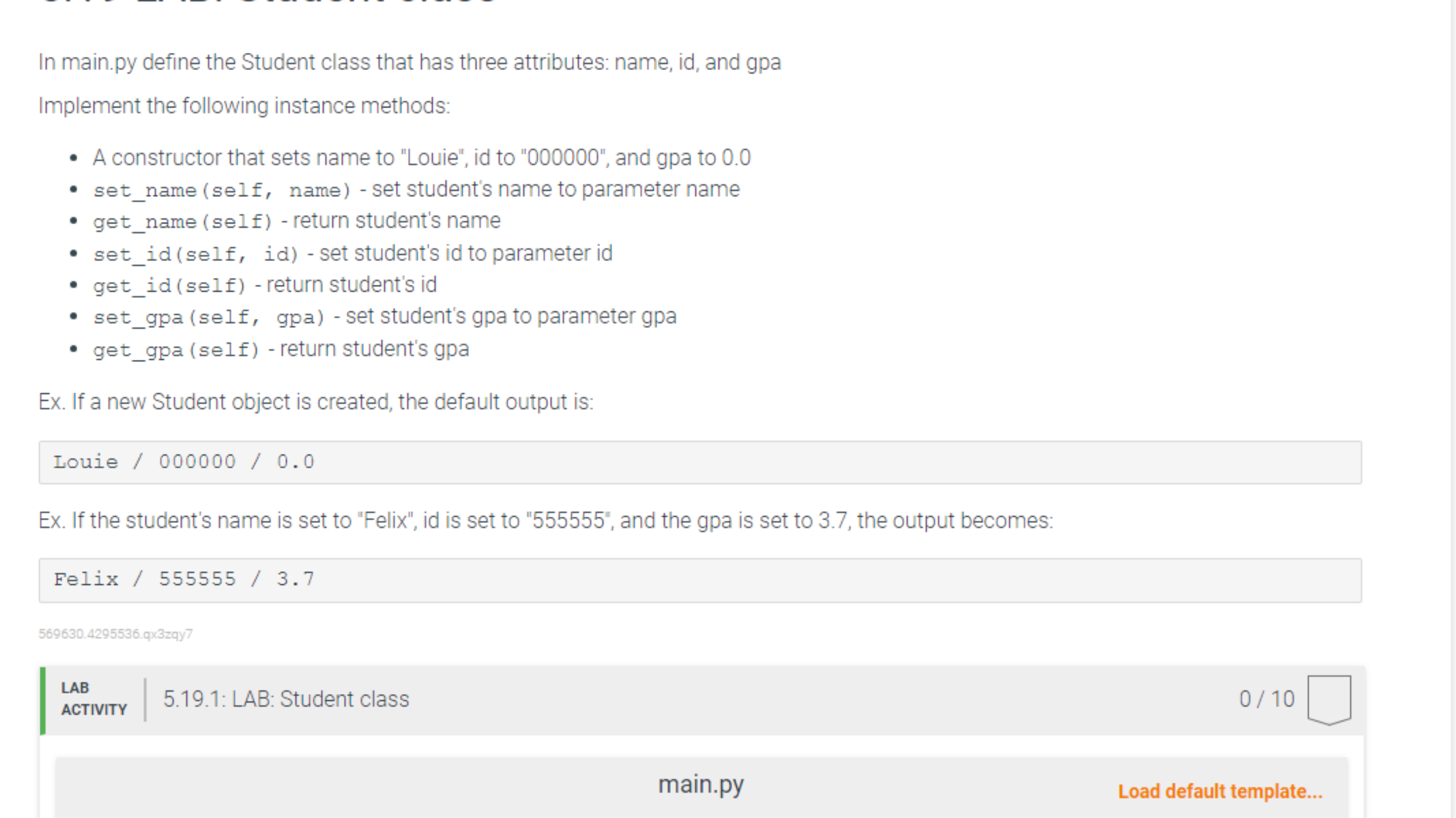 In main.py define the Student class that has