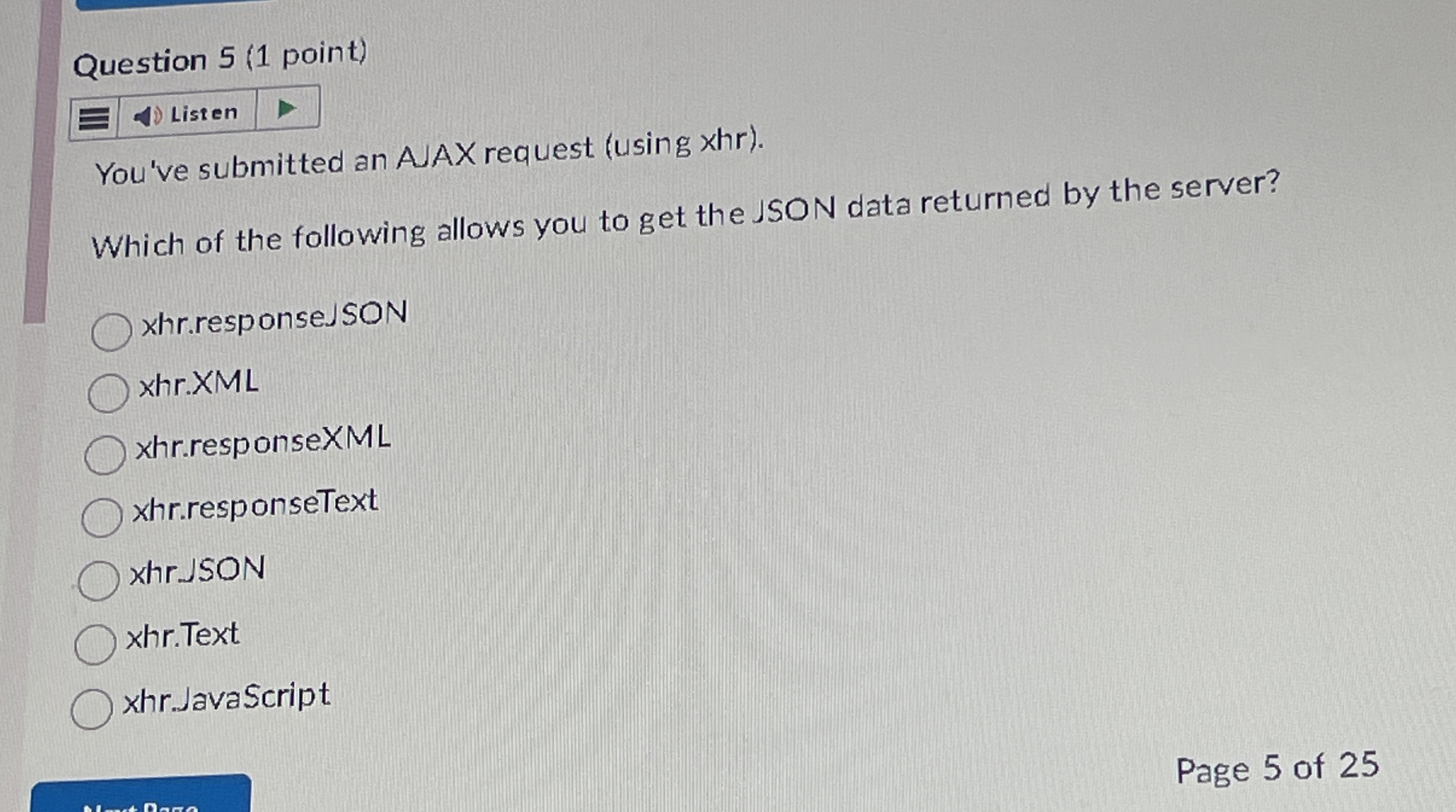 Question 5 ( 1 point ) Listen You've submitted an