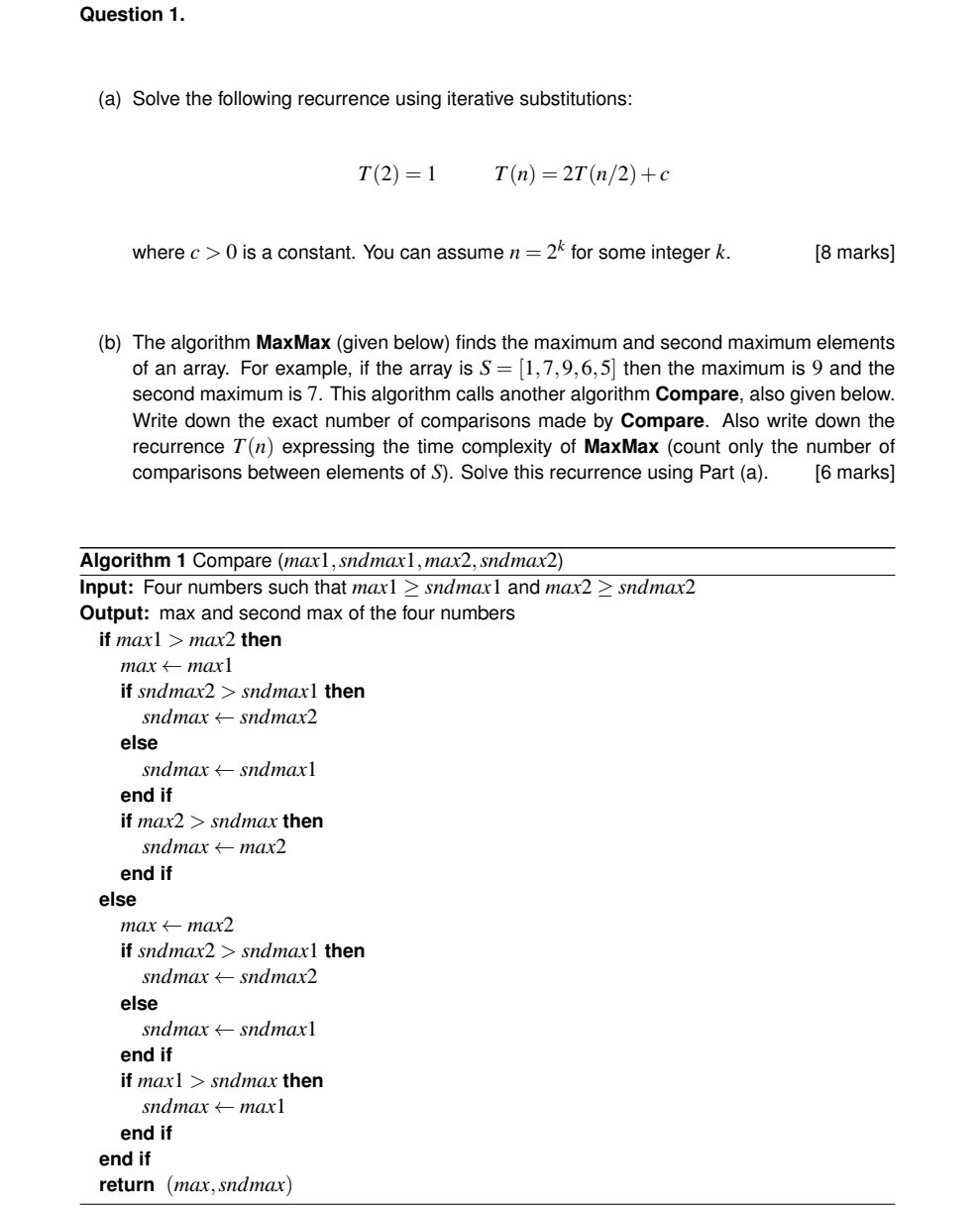 Question 1 . ( a ) Solve the following recurrence