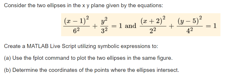 Consider the two ellipses in the x y plane given
