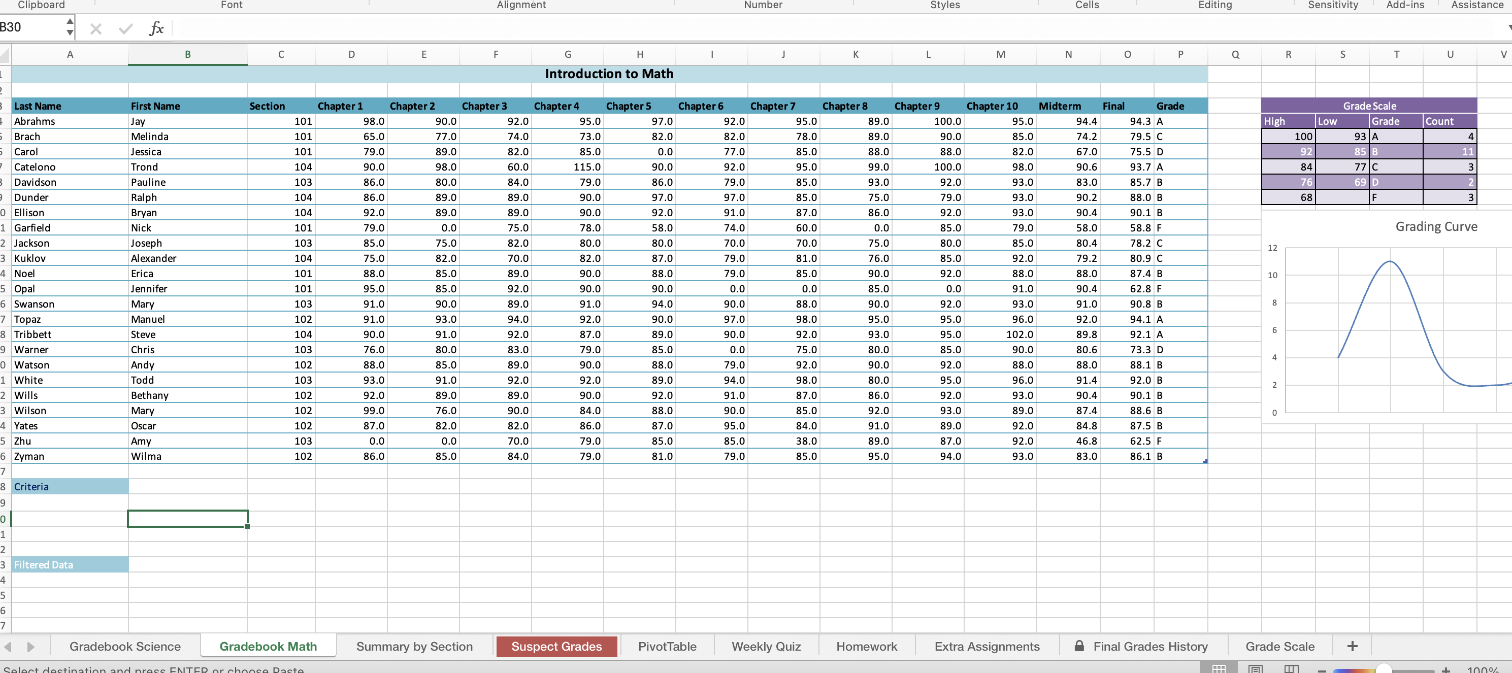 Please help! 1 . In the Gradebook Math worksheet,