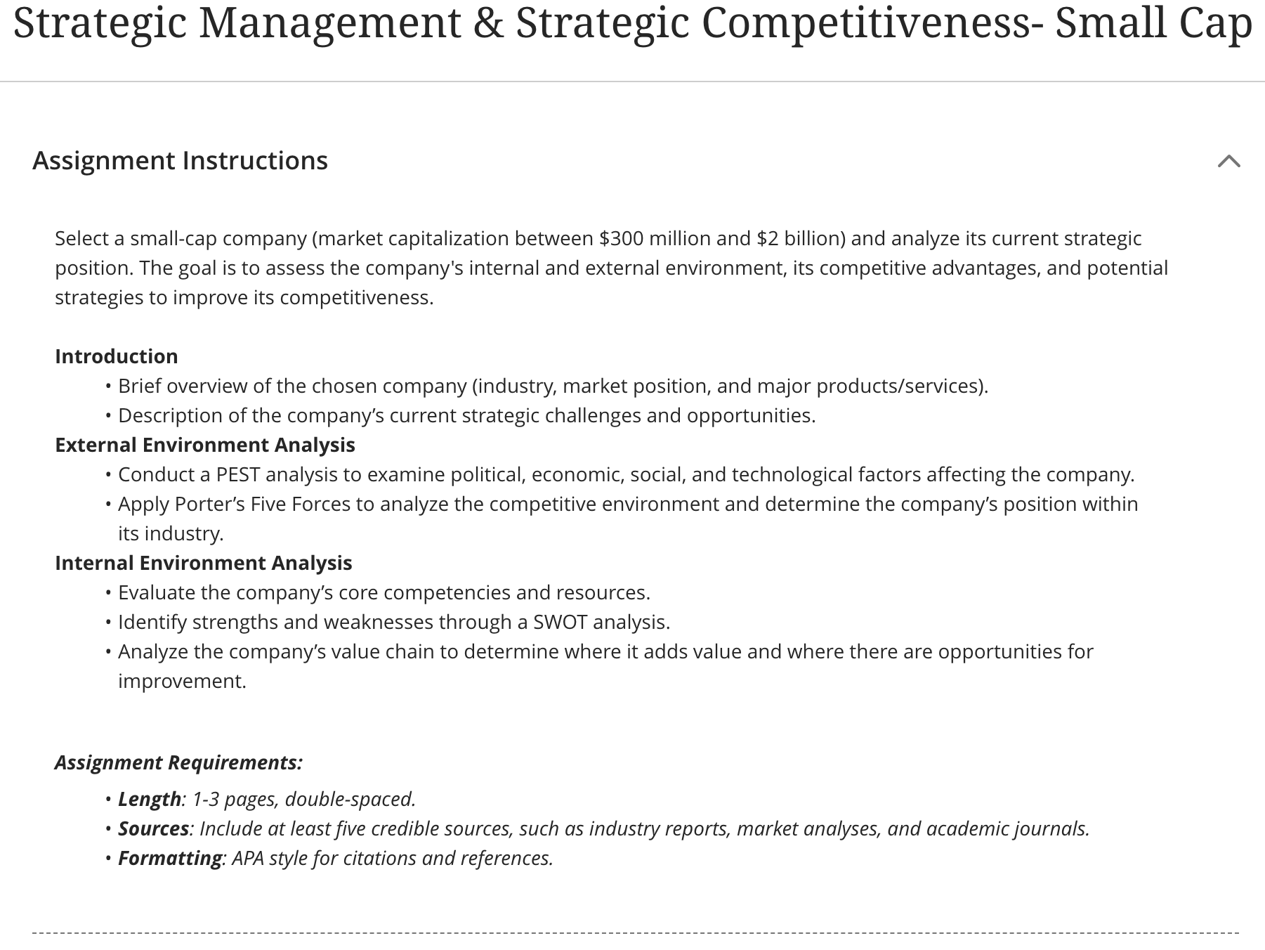 Assignment Instructions Select a small - cap