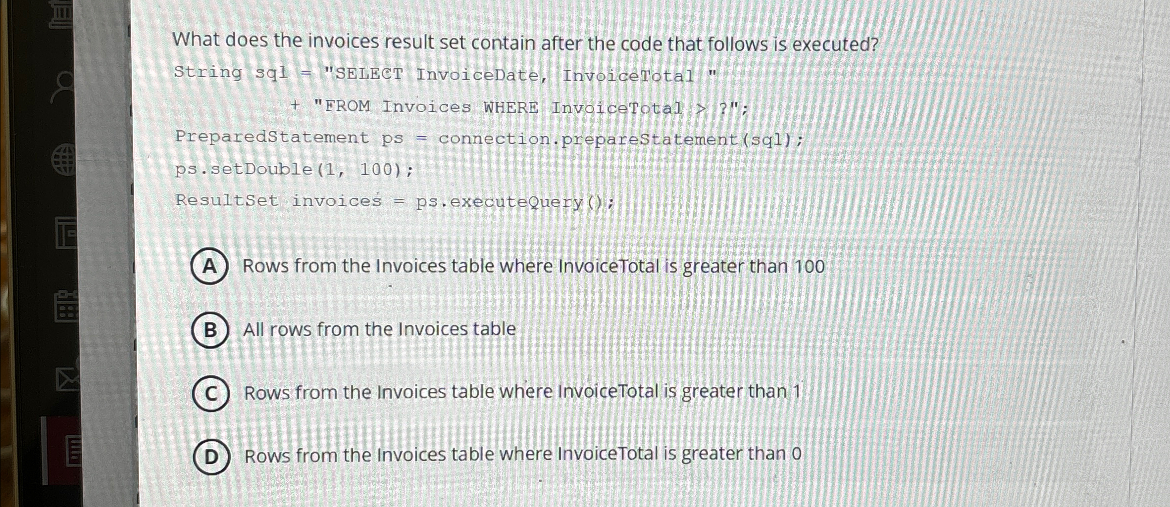 What does the invoices result set contain after