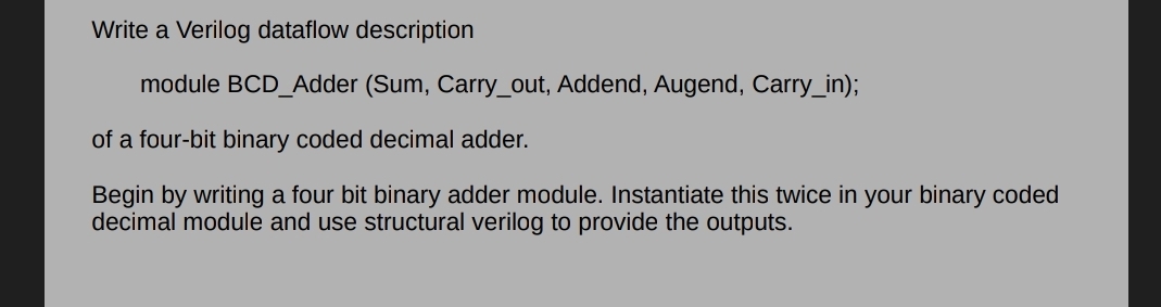Write a Verilog dataflow description module BCD _