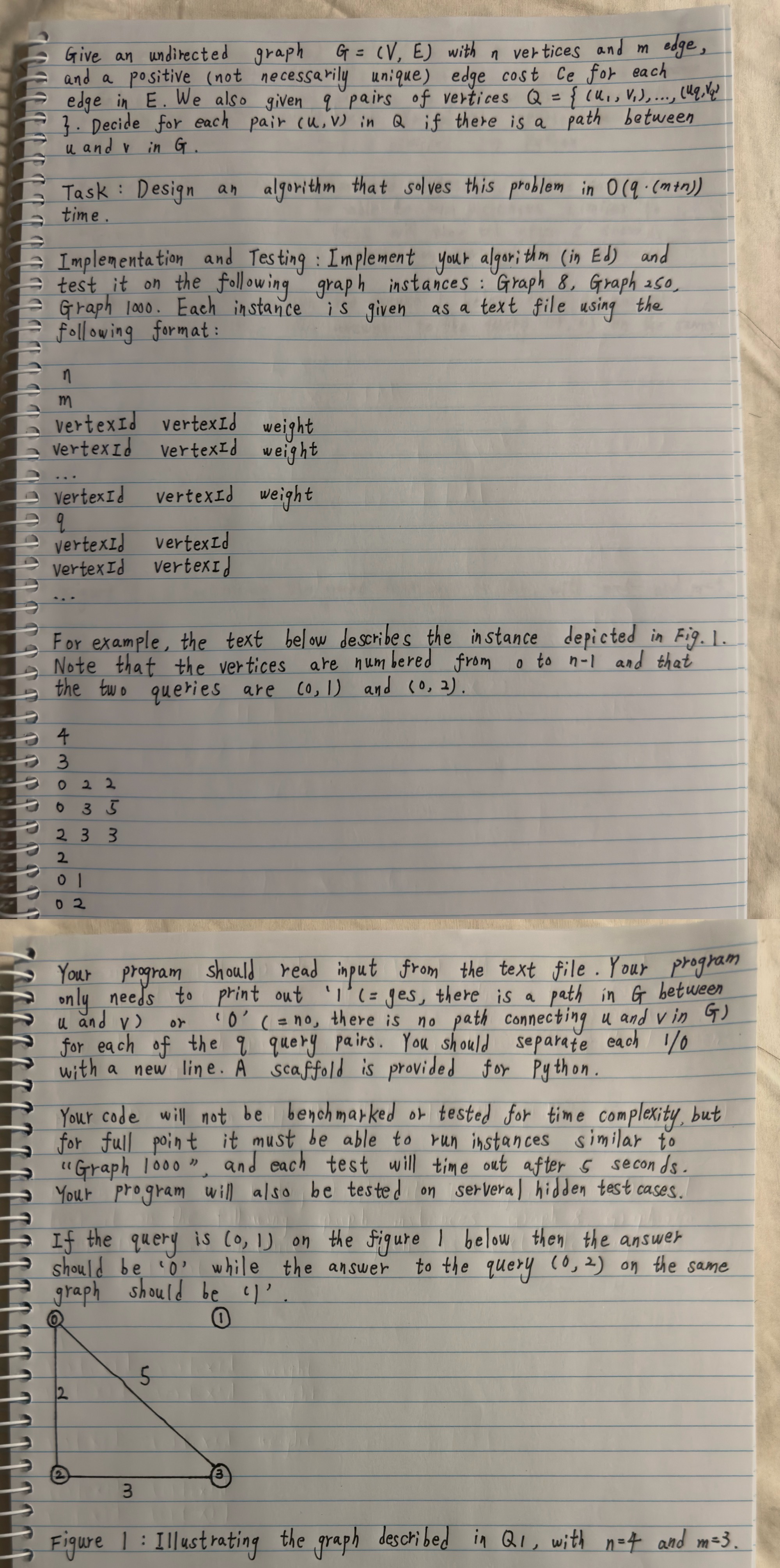 Give an undirected graph G = ( V , E ) with n