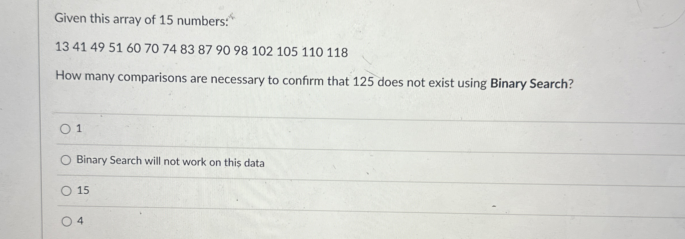 Given this array of 1 5 numbers: 1 3 4 1 4 9 5 1