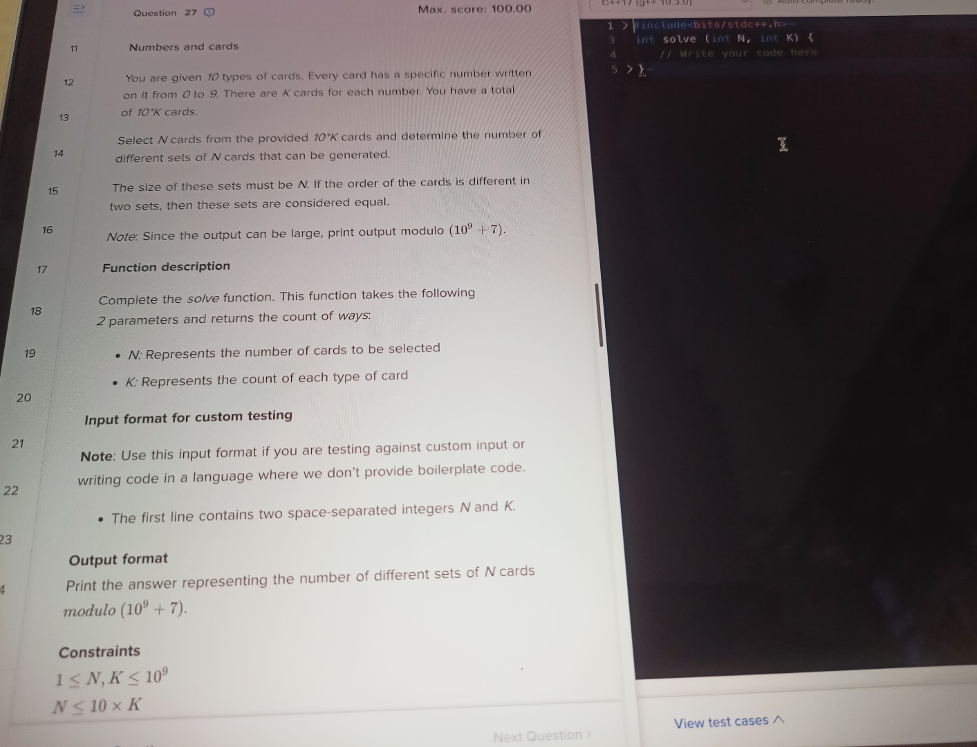 Question 2 7 Max. score: 1 0 0 . 0 0 Numbers and