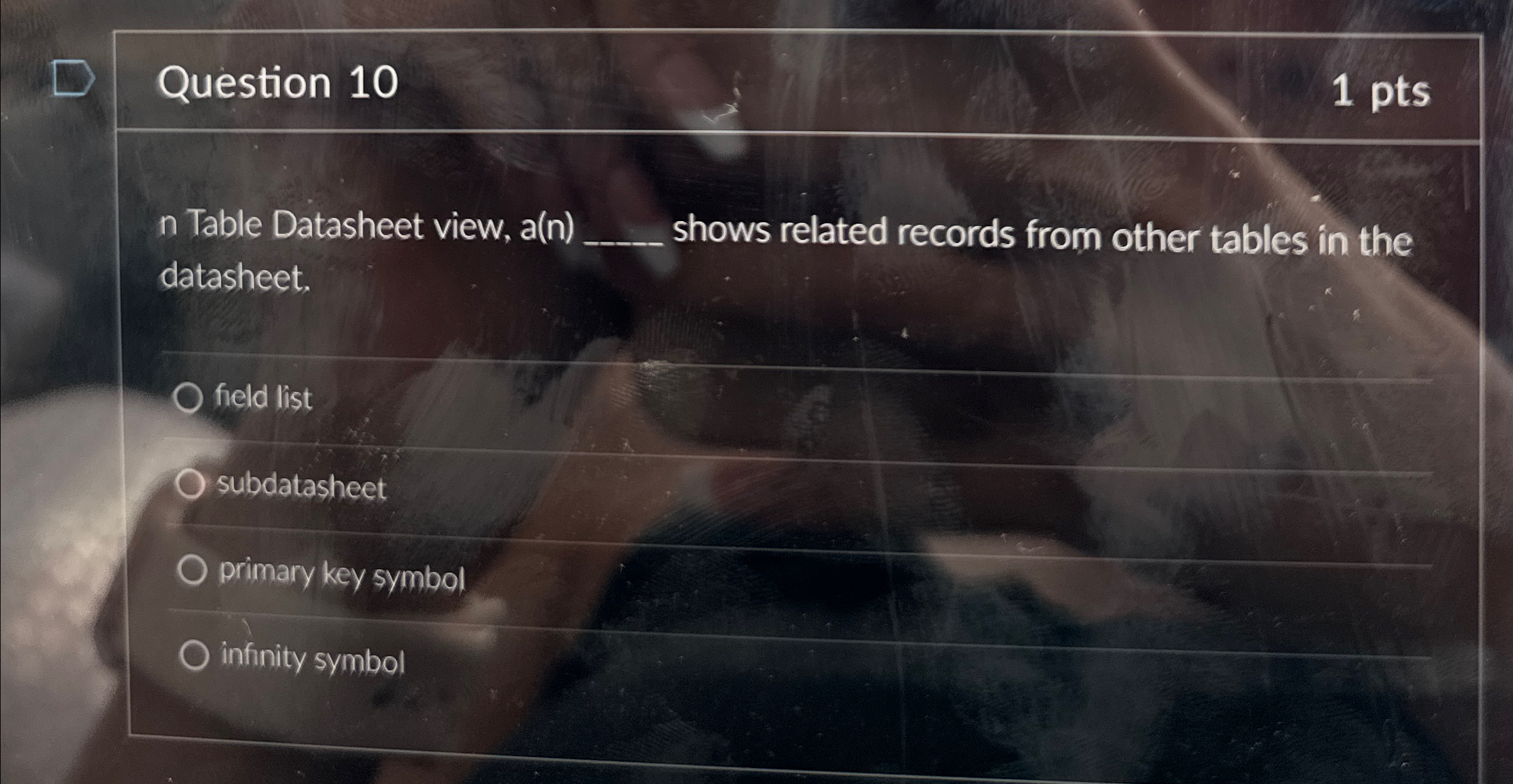 Question 1 0 1 p t s n Table Datasheet view, a (