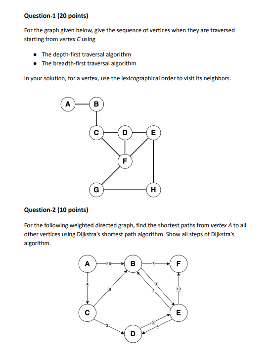 Question - 1 ( 2 0 points ) For the graph given