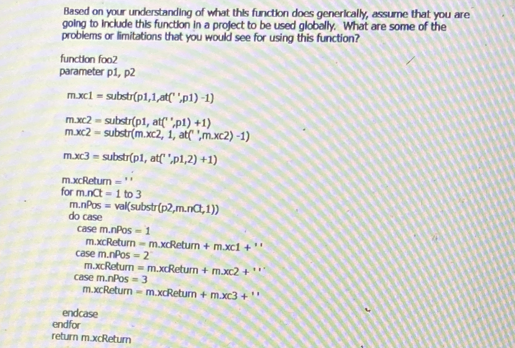 Based on your understanding of what this function