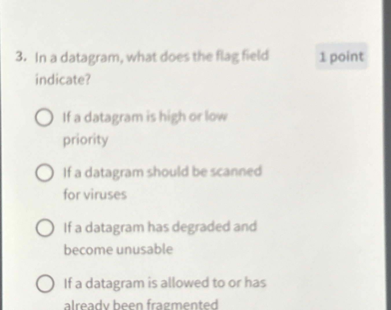 In a datagram, what does the flag field 1 point