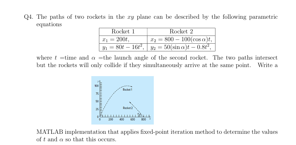 WR TE A MATLAB CODE!!!, The paths of two rockets