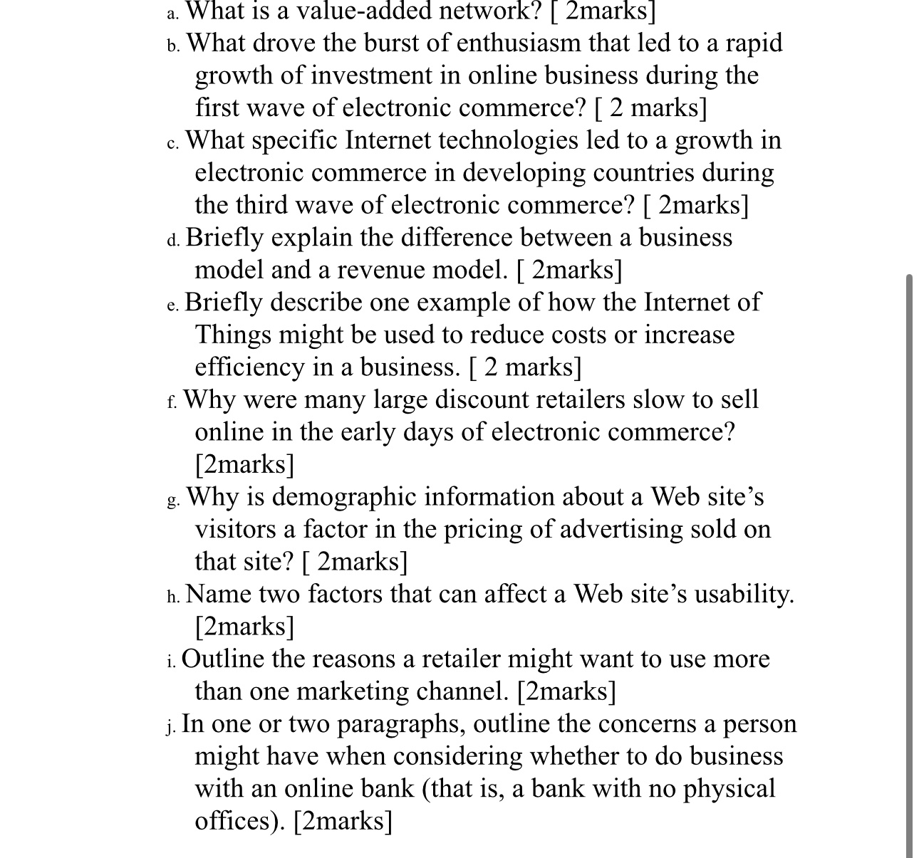 a . What is a value - added network? [ 2 marks ]