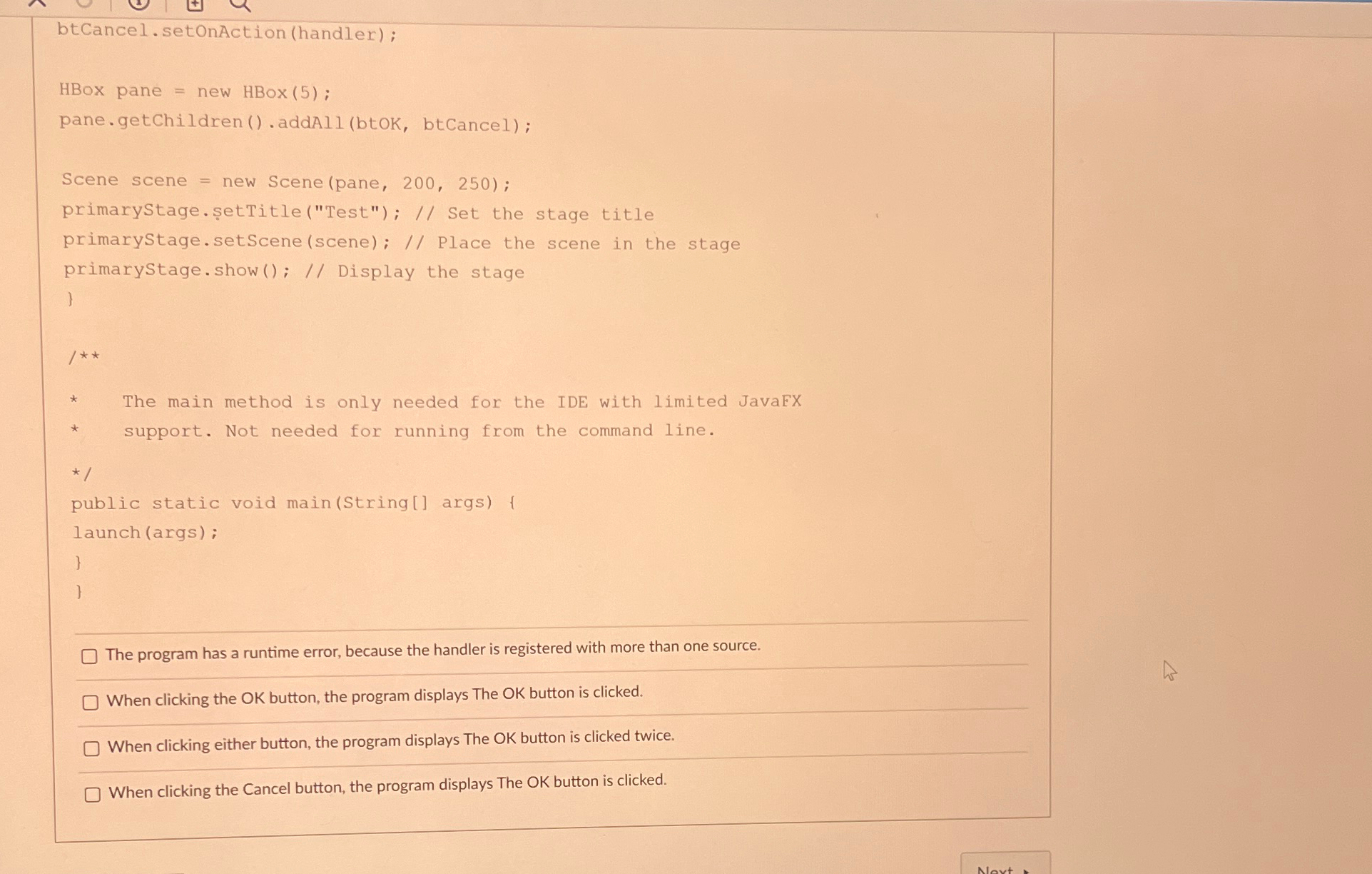 btCancel.setOnAction ( handler ) ; HBox pane =
