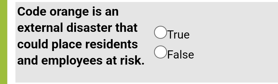 Code orange is an external disaster that could