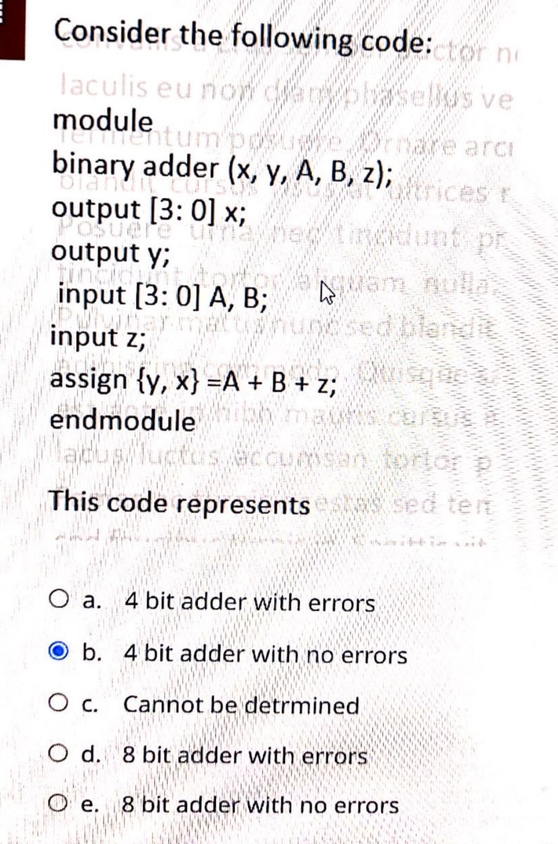 Consider the following code: module binary adder