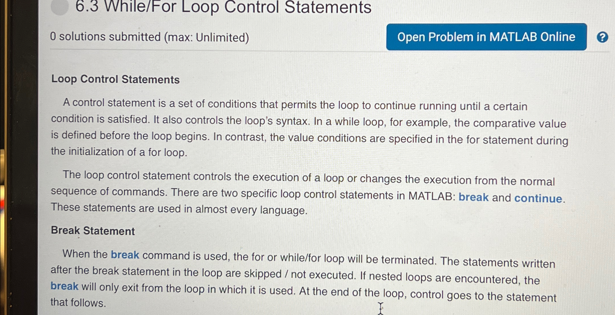 6 . 3 While / For Loop Control Statements 0