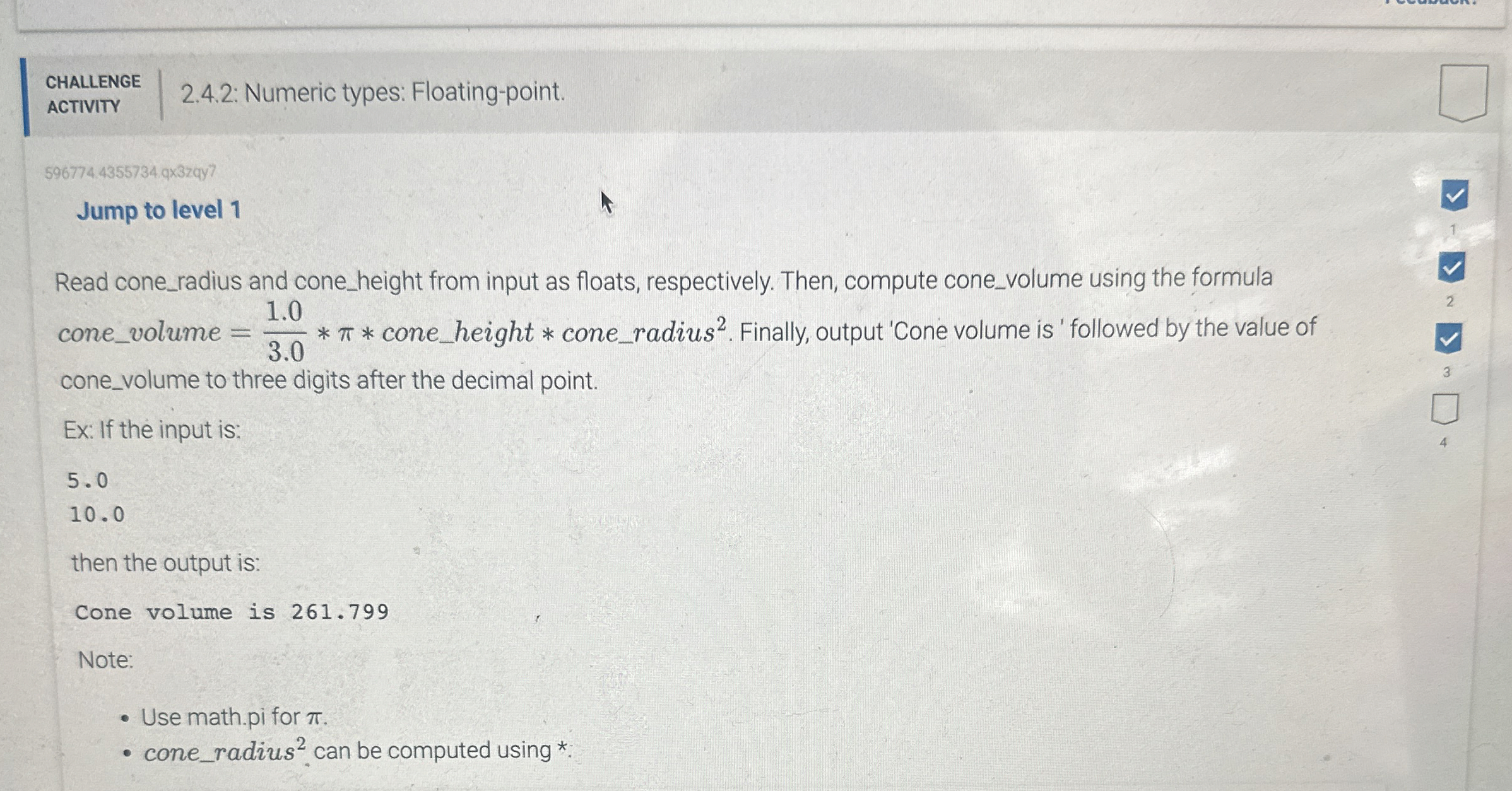 CHALLENGE ACTIVITY 2 . 4 . 2 : Numeric types: