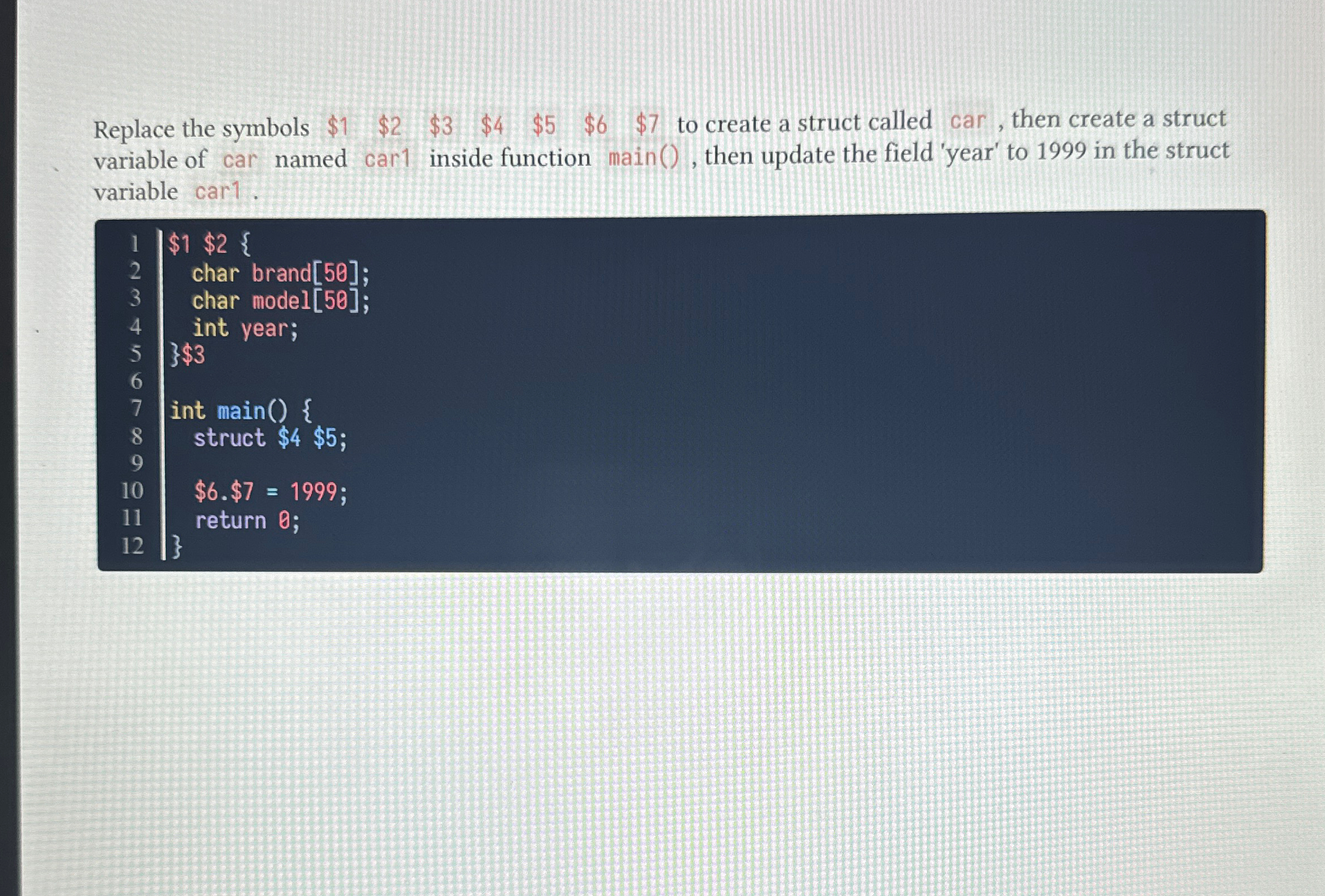 Replace the symbols $ 1 , $ 2 , $ 3 , $ 4 , $ 5 ,