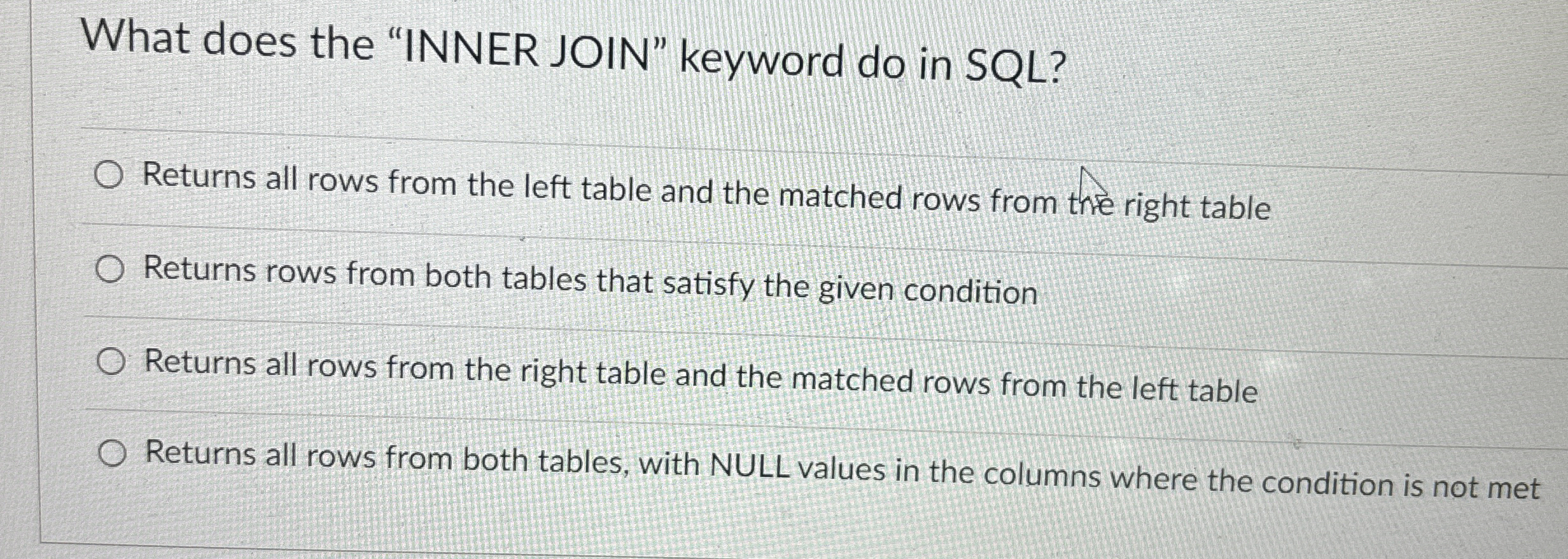 What does the "INNER JOIN" keyword do in SQL ?