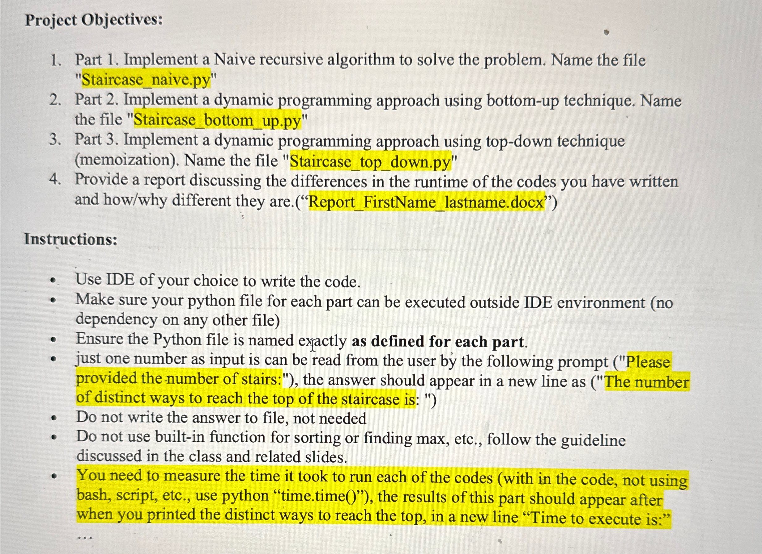 Project Objectives: Part 1 . Implement a Naive